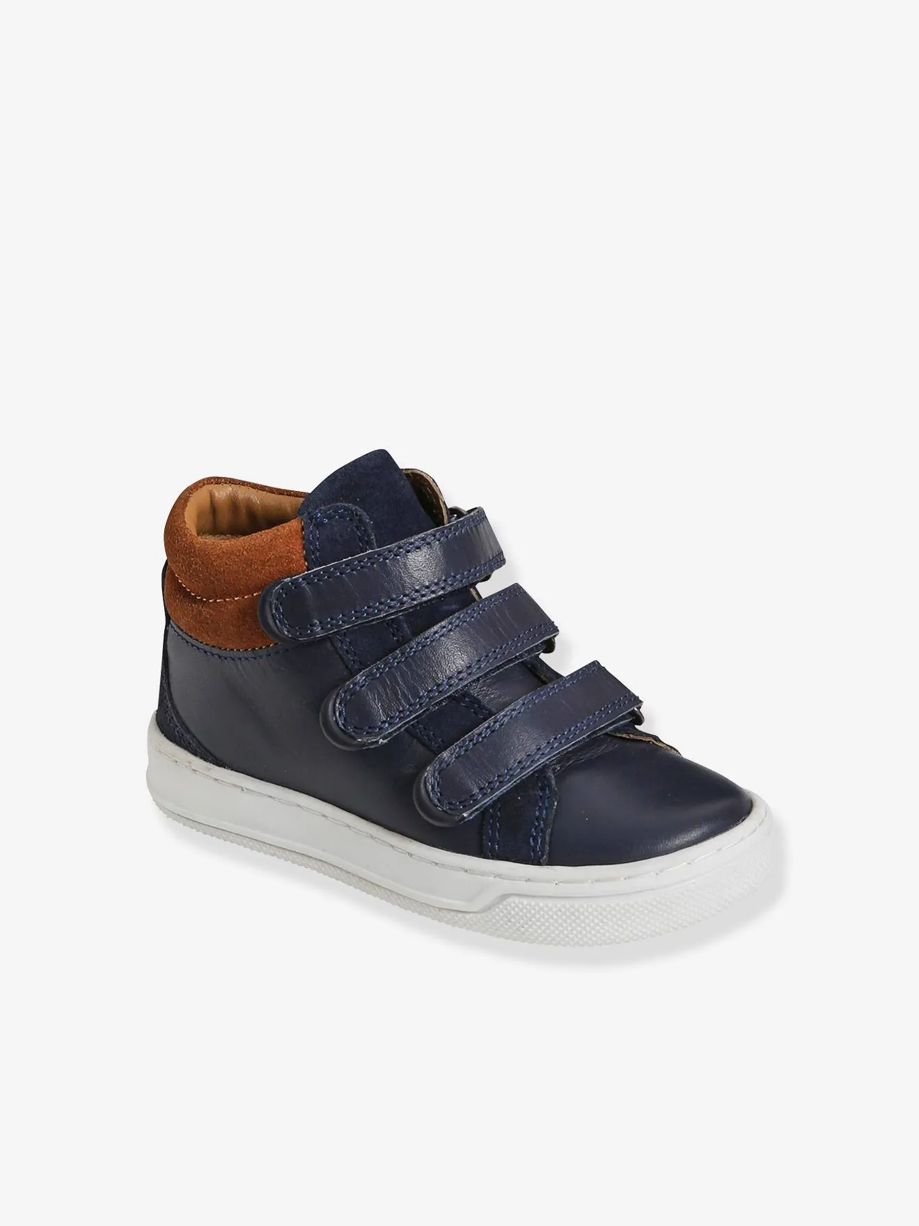 High-Top Leather Trainers for Boys, Designed for Autonomy - blue dark solid