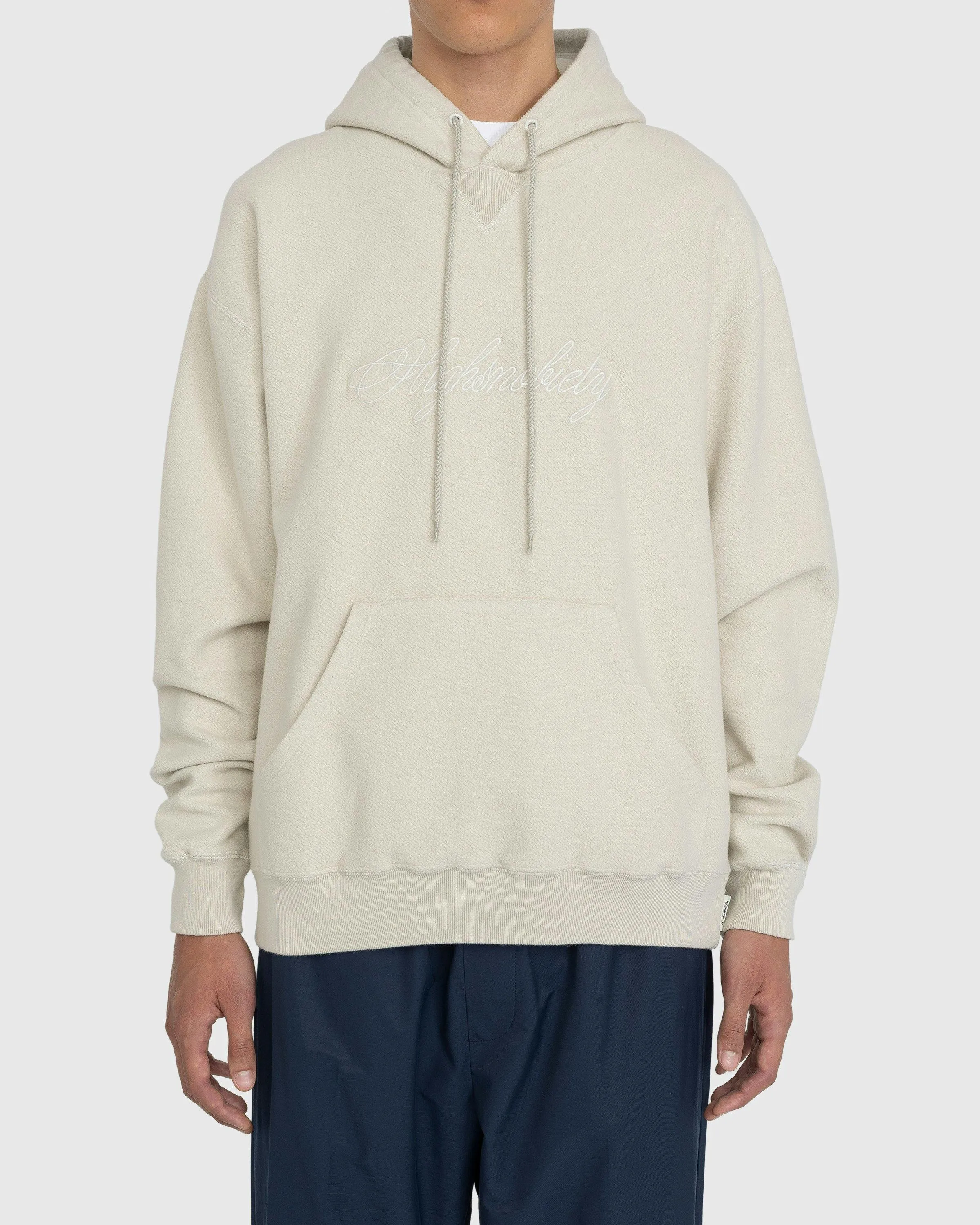 Highsnobiety – Script Logo Reverse Fleece Hoodie Beige | Highsnobiety Shop