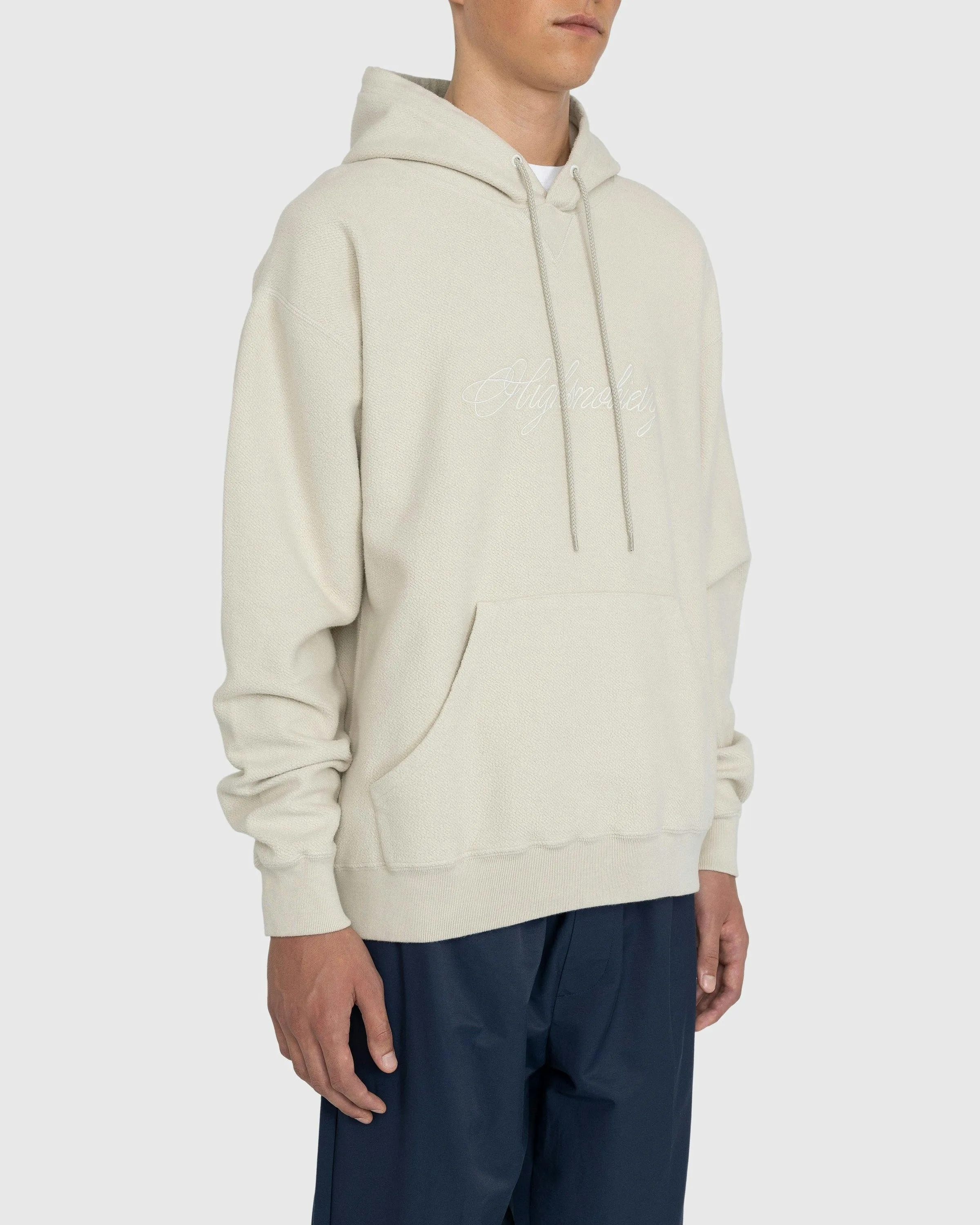Highsnobiety – Script Logo Reverse Fleece Hoodie Beige | Highsnobiety Shop