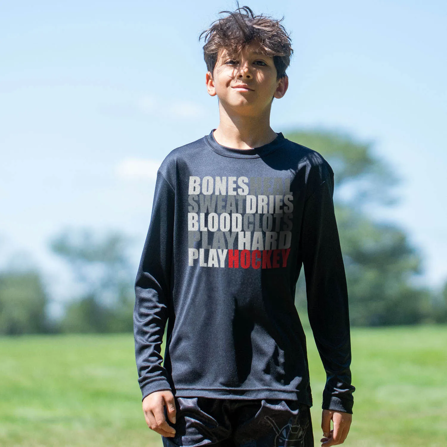 Hockey Long Sleeve Tech Tee - Bones Saying 