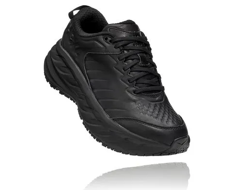 Hoka Womens Bondi Slip Resistant Leather ***WIDE WIDTH***- Black Smooth Leather