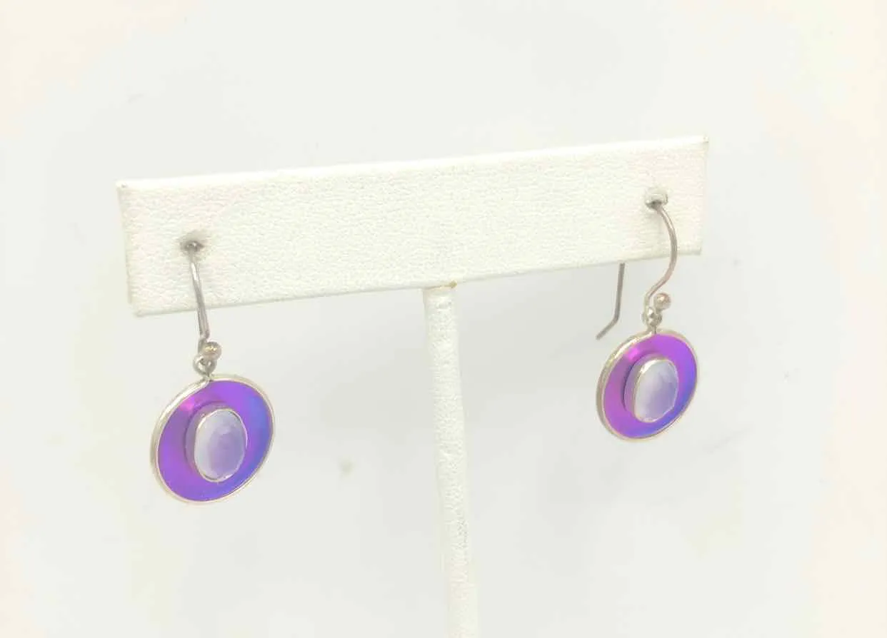 HOLLY YASHI Purple Green Chalcedony Pre Loved Reversible Kite Shape Earrings