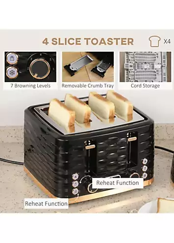 HOMCOM Kettle & 4 Slice Toaster Set - Black | Kaleidoscope