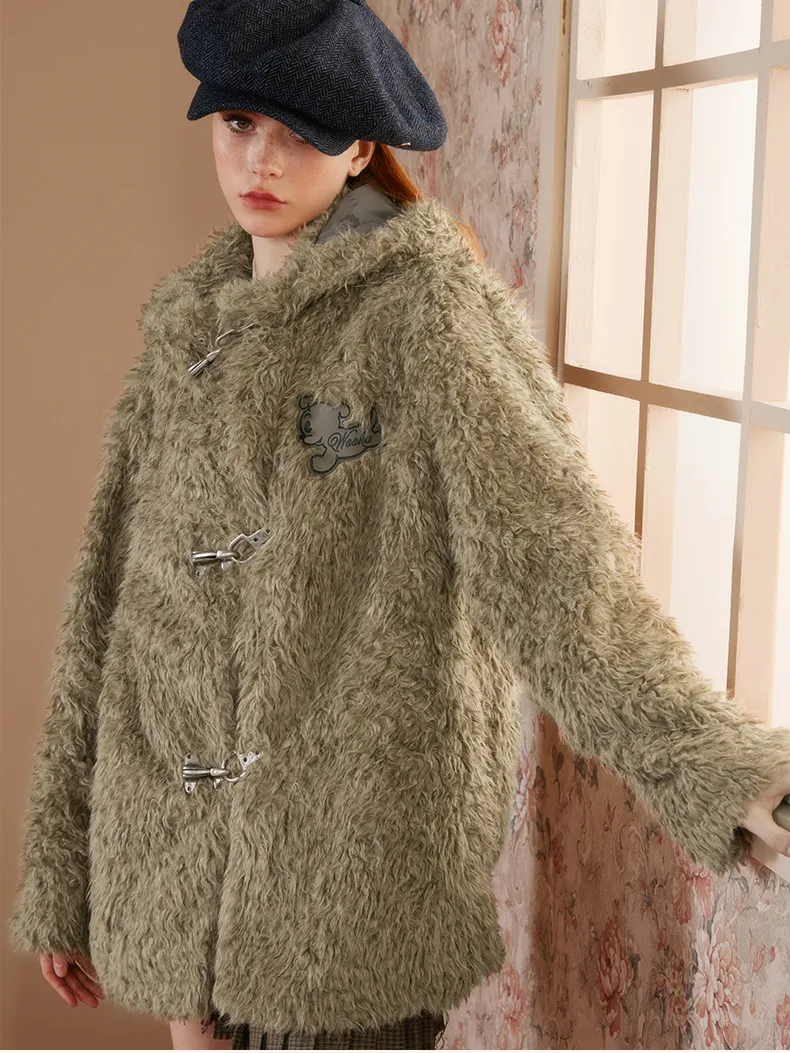 Hoodie Fluffily Retro Plain Simple Long Oversize Fur-Jacket