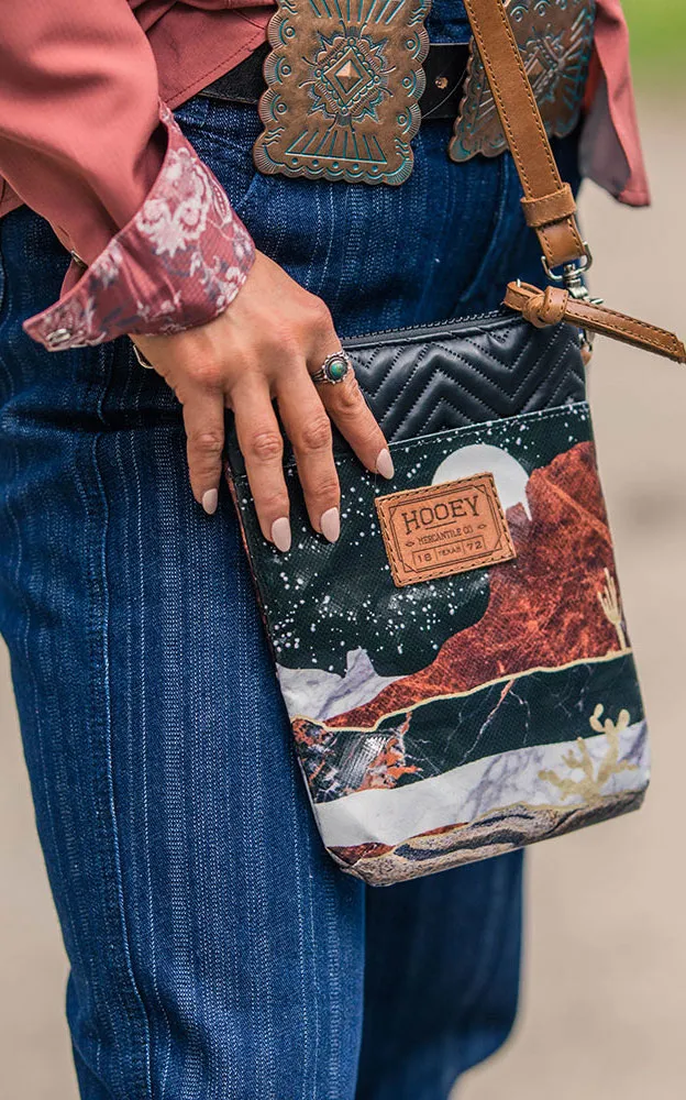 Hooey Rich Colorful Desert Night Print Canvas Leather Accent Crossbody Bag
