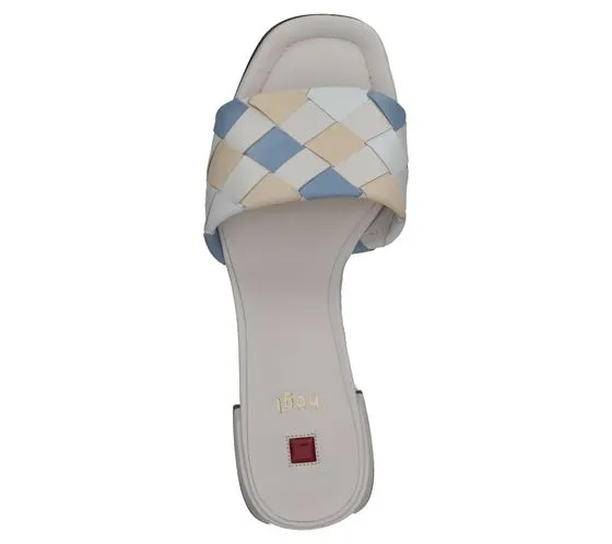 högl mules pour femmes avec brides au design tressé sandales en cuir véritable 3-10 1520 9933 beige/bleu/gris
