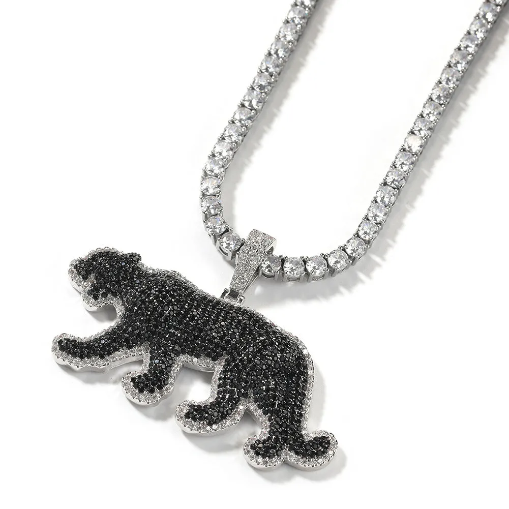 Iced Out Black Cz Diamond Leopard Pendant Necklace