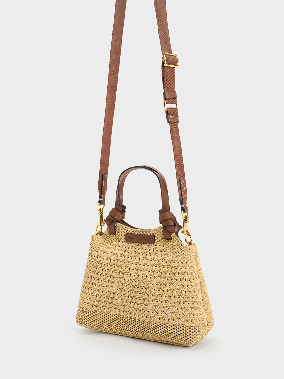 Ida Knotted Handle Knitted Tote Bag - Beige