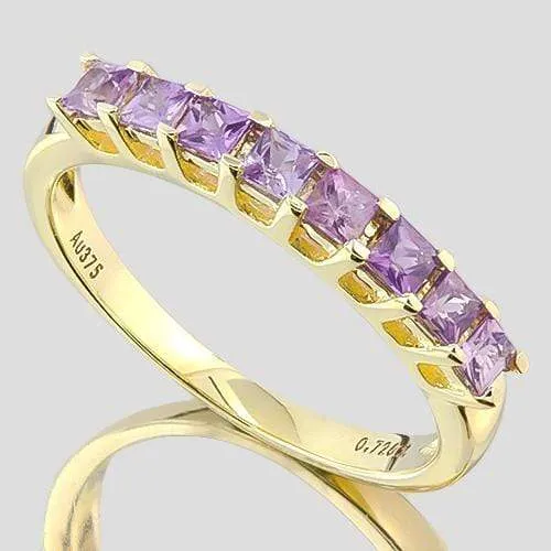 IDEAL ! 3/4 CARAT (8 PCS) PURPLE SAPPHIRE (VS) 9KT SOLID GOLD BAND RING