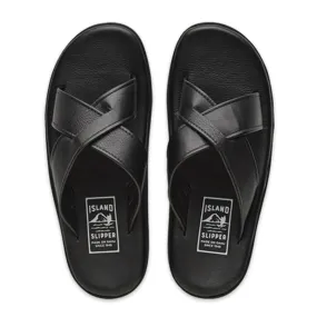 Island Slipper Men's Slide Leather Black