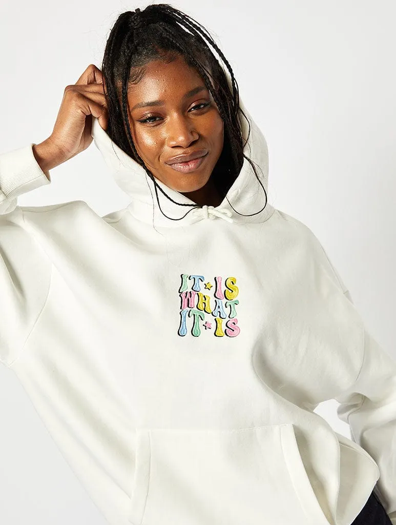 It Is What It Is Ecru Oversized Hoodie