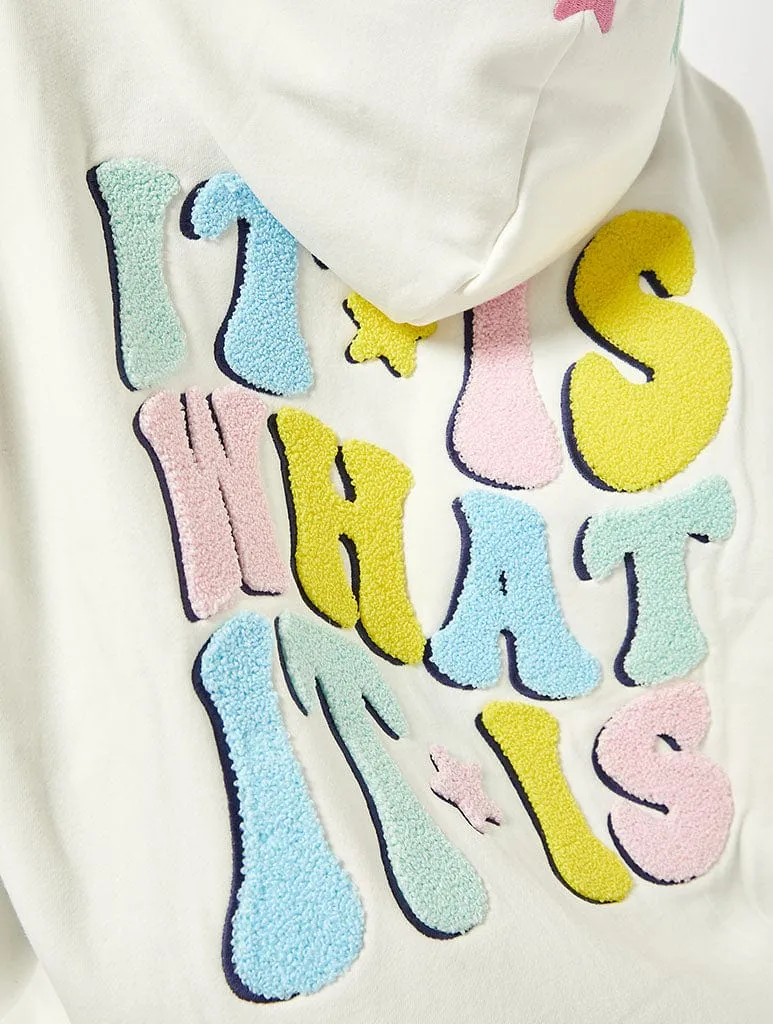 It Is What It Is Ecru Oversized Hoodie