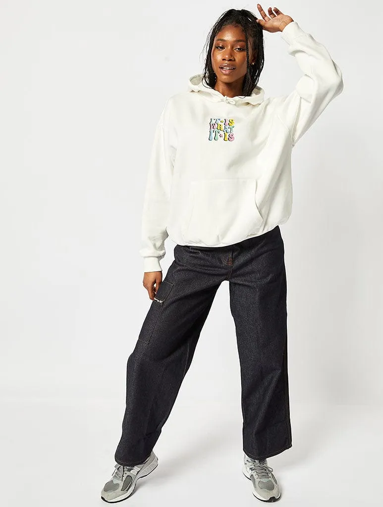 It Is What It Is Ecru Oversized Hoodie