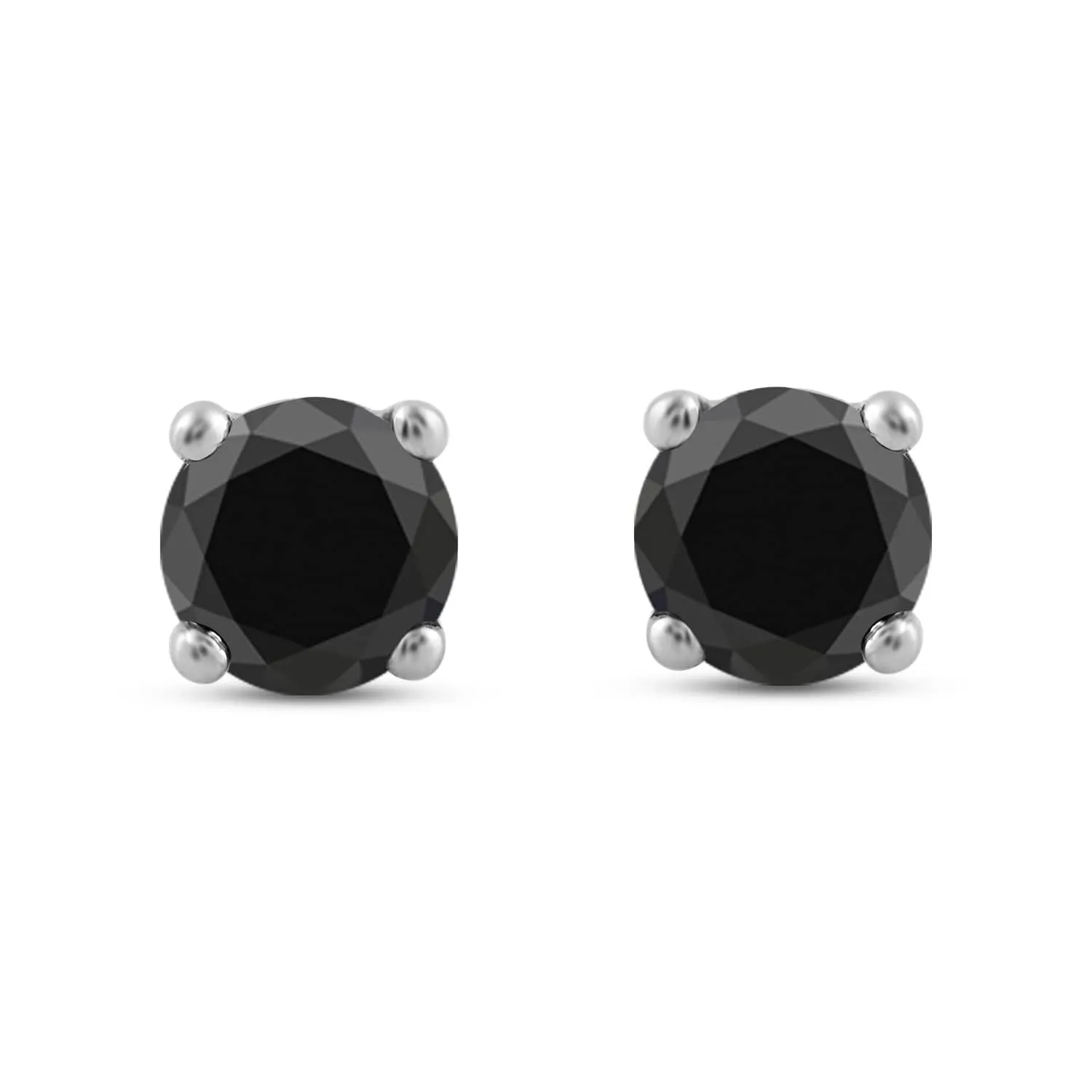 Jewelili 10K White Gold 3/4 cttw Treated Black Round Diamond Stud Earrings