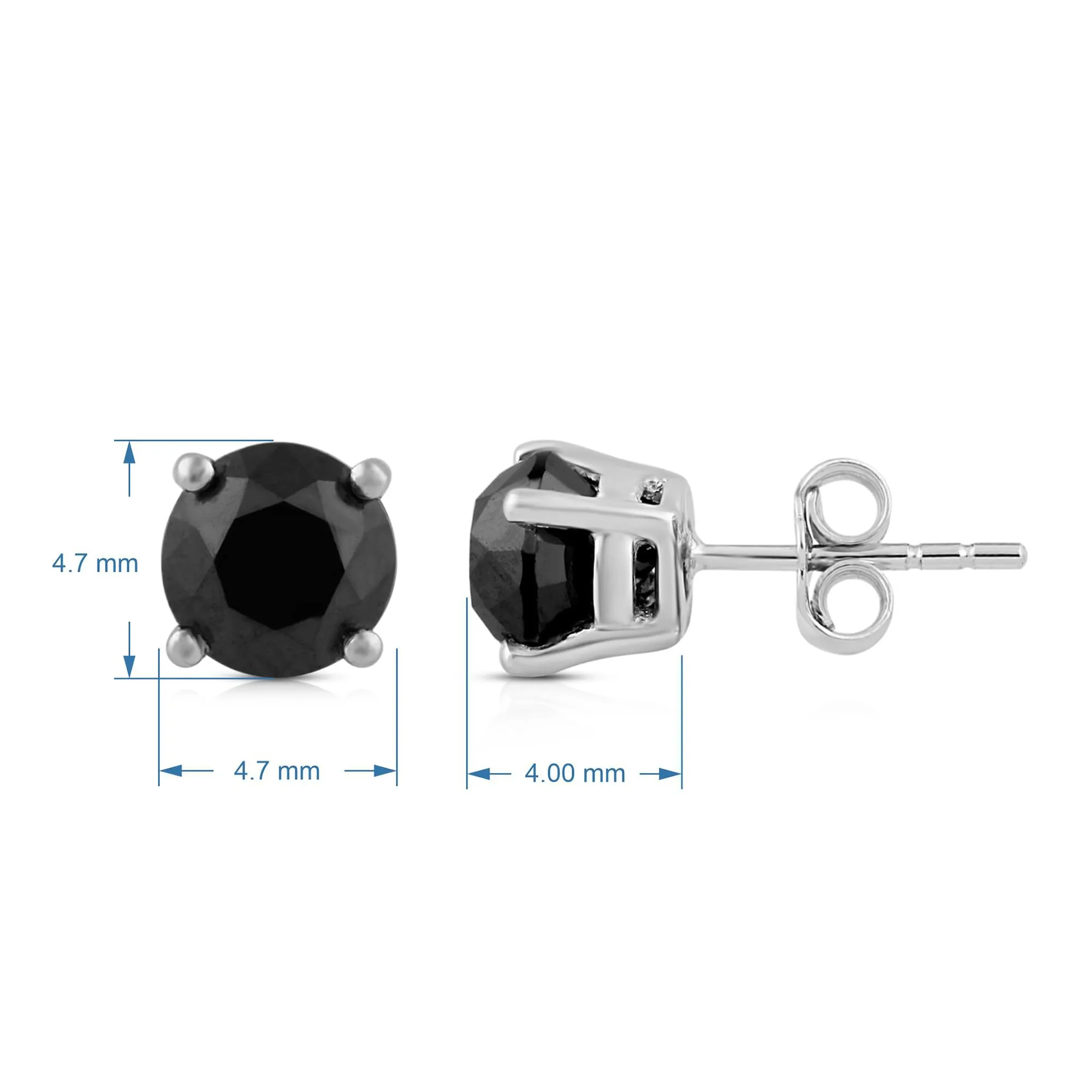 Jewelili 10K White Gold 3/4 cttw Treated Black Round Diamond Stud Earrings