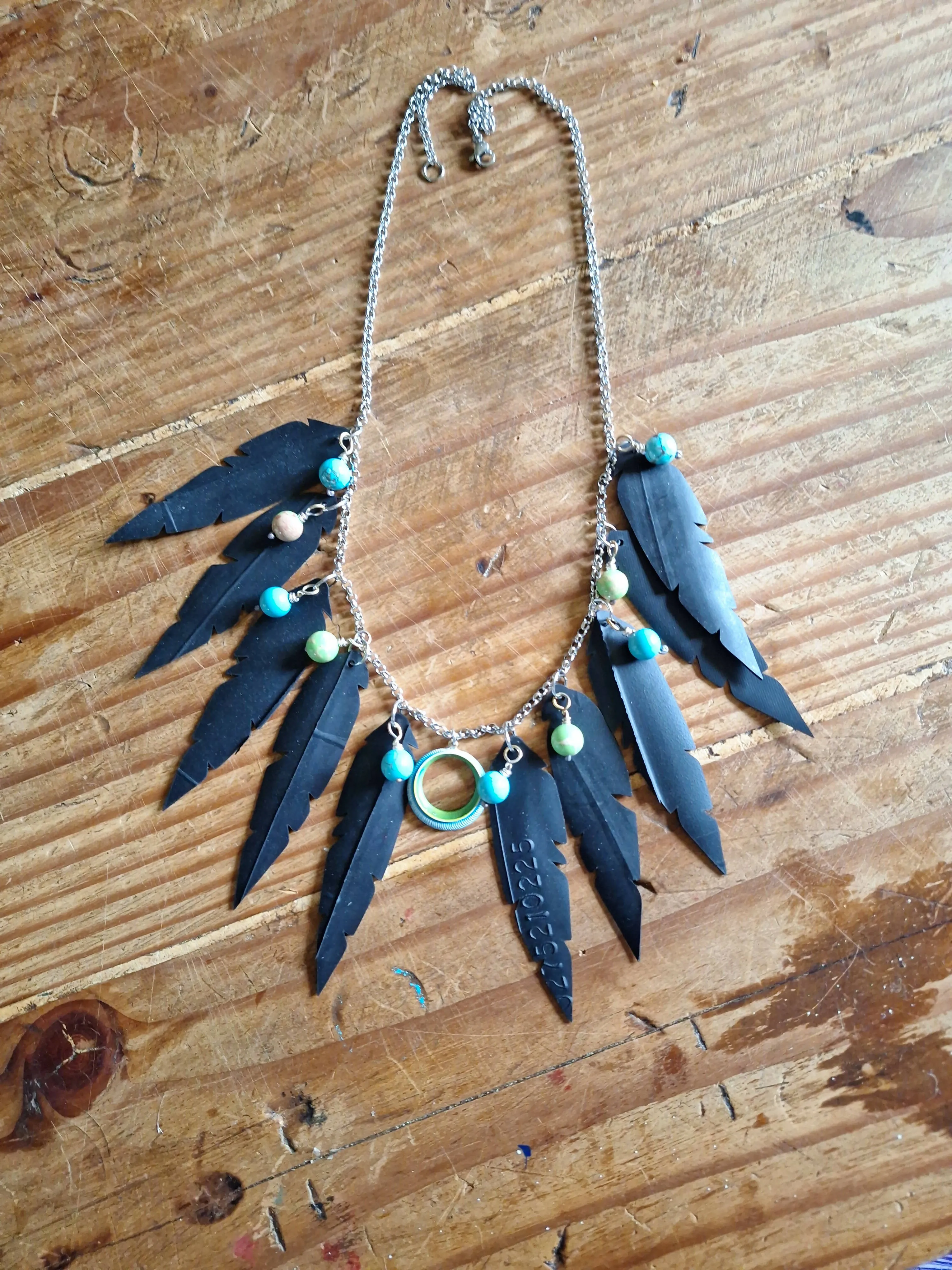 Joyce Pierce - Inner Tube Feather Necklace Blue