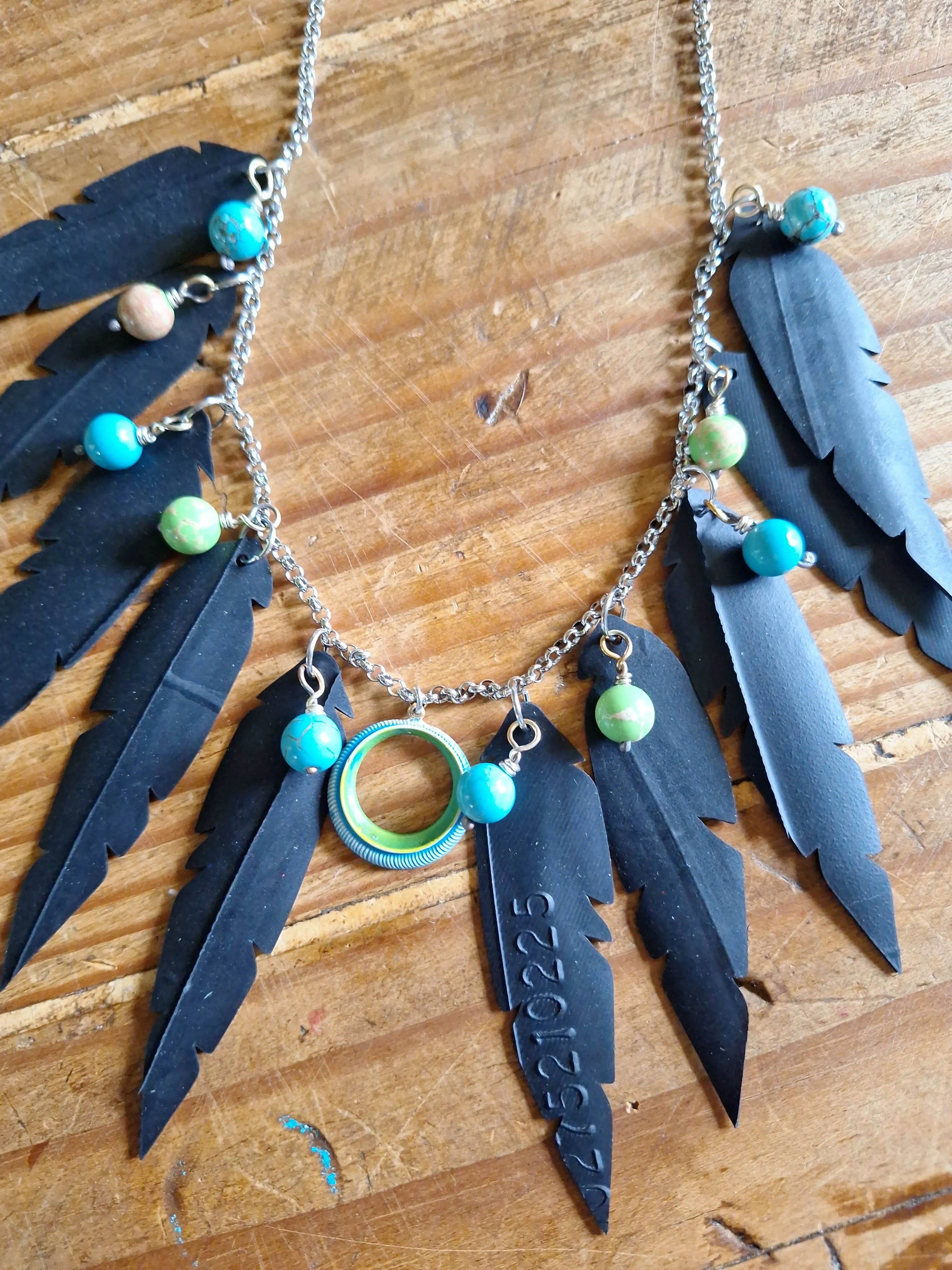 Joyce Pierce - Inner Tube Feather Necklace Blue