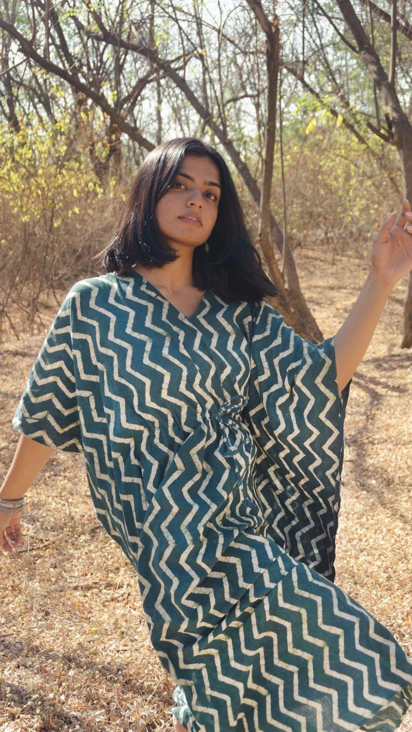 Kaisori Chevron new Mulmul natural dyed green paisley Kaftan