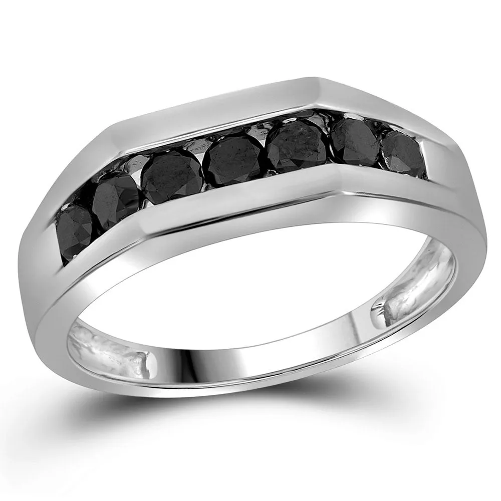 Keene Jewelers 10kt White Gold Mens Round Black Color Enhanced Diamond Wedding Band Ring 1 Cttw