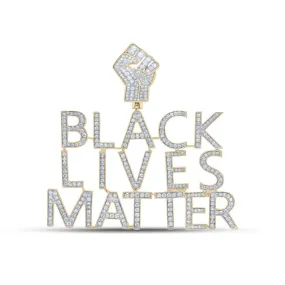 Keene Jewelers 10kt Yellow Gold Mens Round Diamond Black Lives Matter Charm Pendant 2-1/5 Cttw