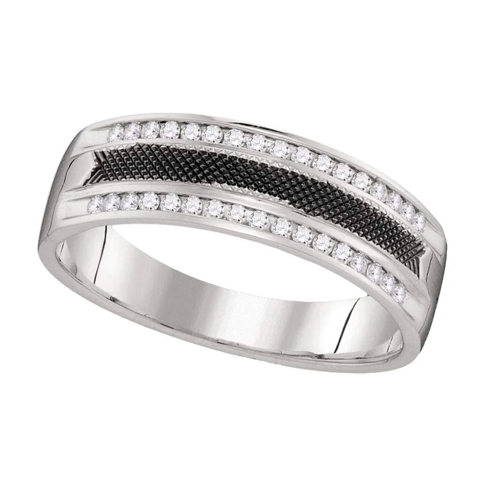 Keene Jewelers 14kt White Gold Mens Round Diamond Wedding Black-tone Band Ring 1/4 Cttw