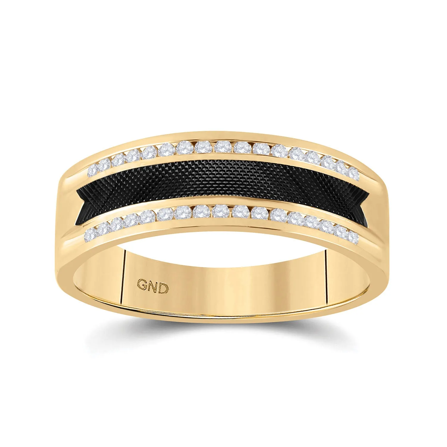 Keene Jewelers 14kt Yellow Gold Mens Round Diamond Wedding Black-tone Band Ring 1/4 Cttw