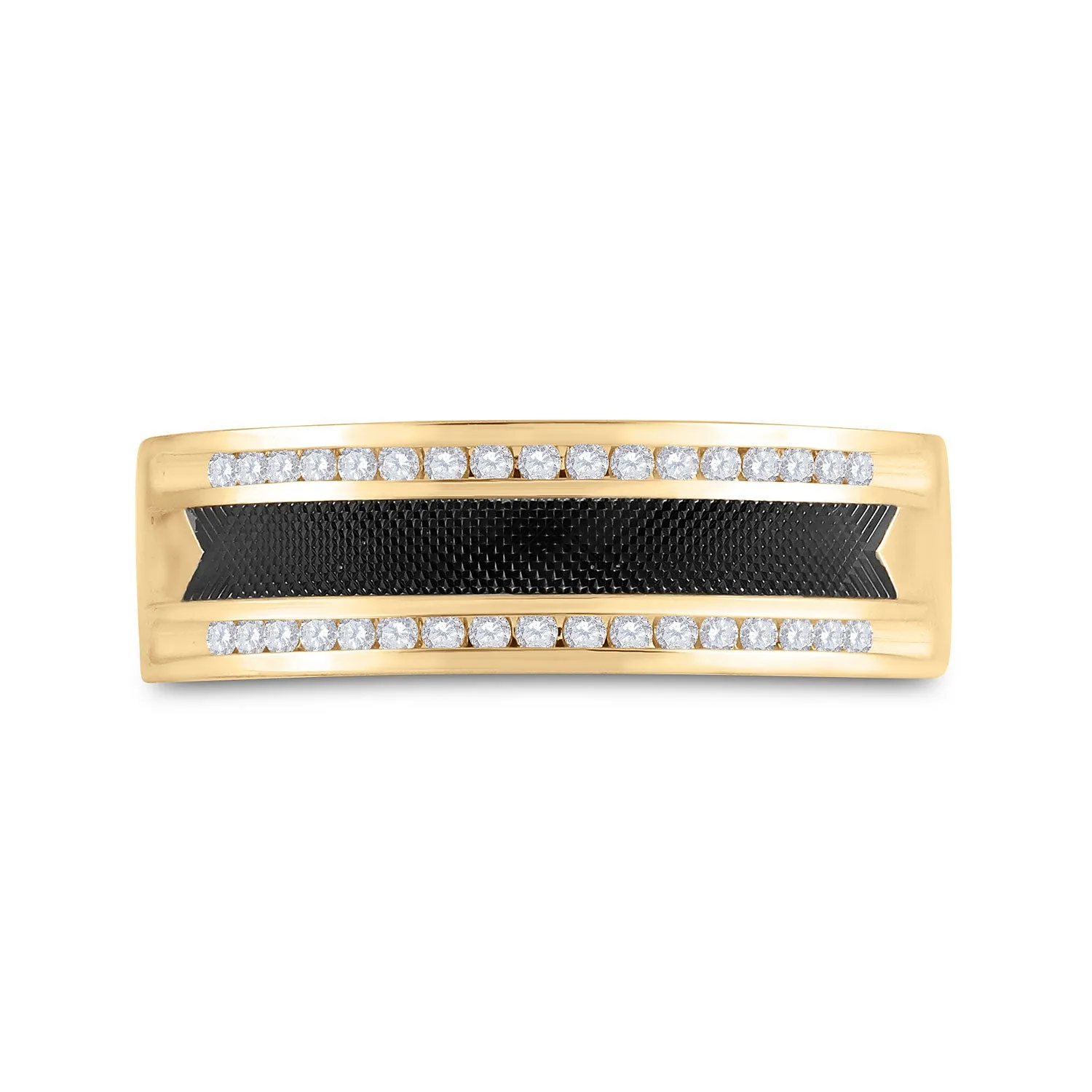 Keene Jewelers 14kt Yellow Gold Mens Round Diamond Wedding Black-tone Band Ring 1/4 Cttw