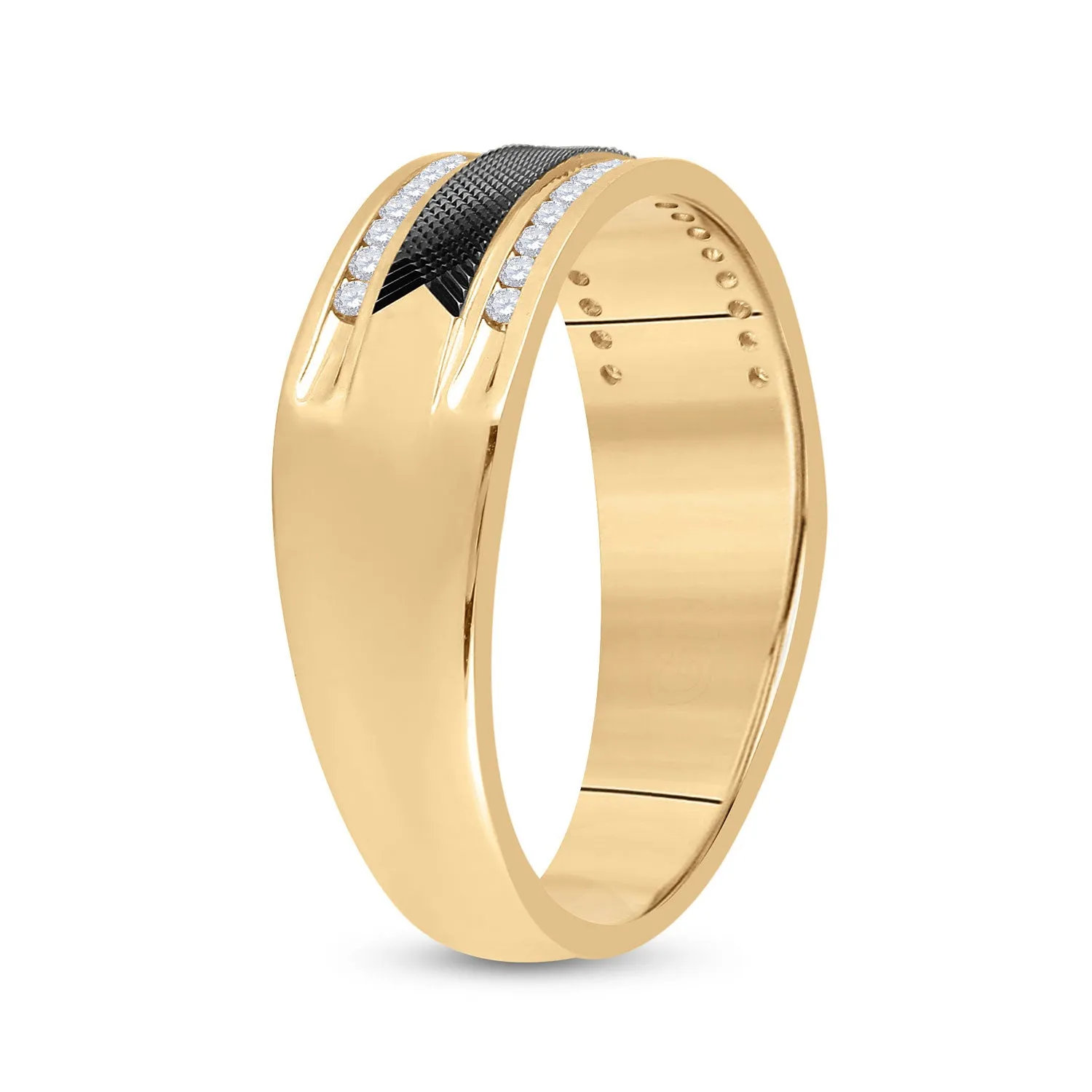 Keene Jewelers 14kt Yellow Gold Mens Round Diamond Wedding Black-tone Band Ring 1/4 Cttw