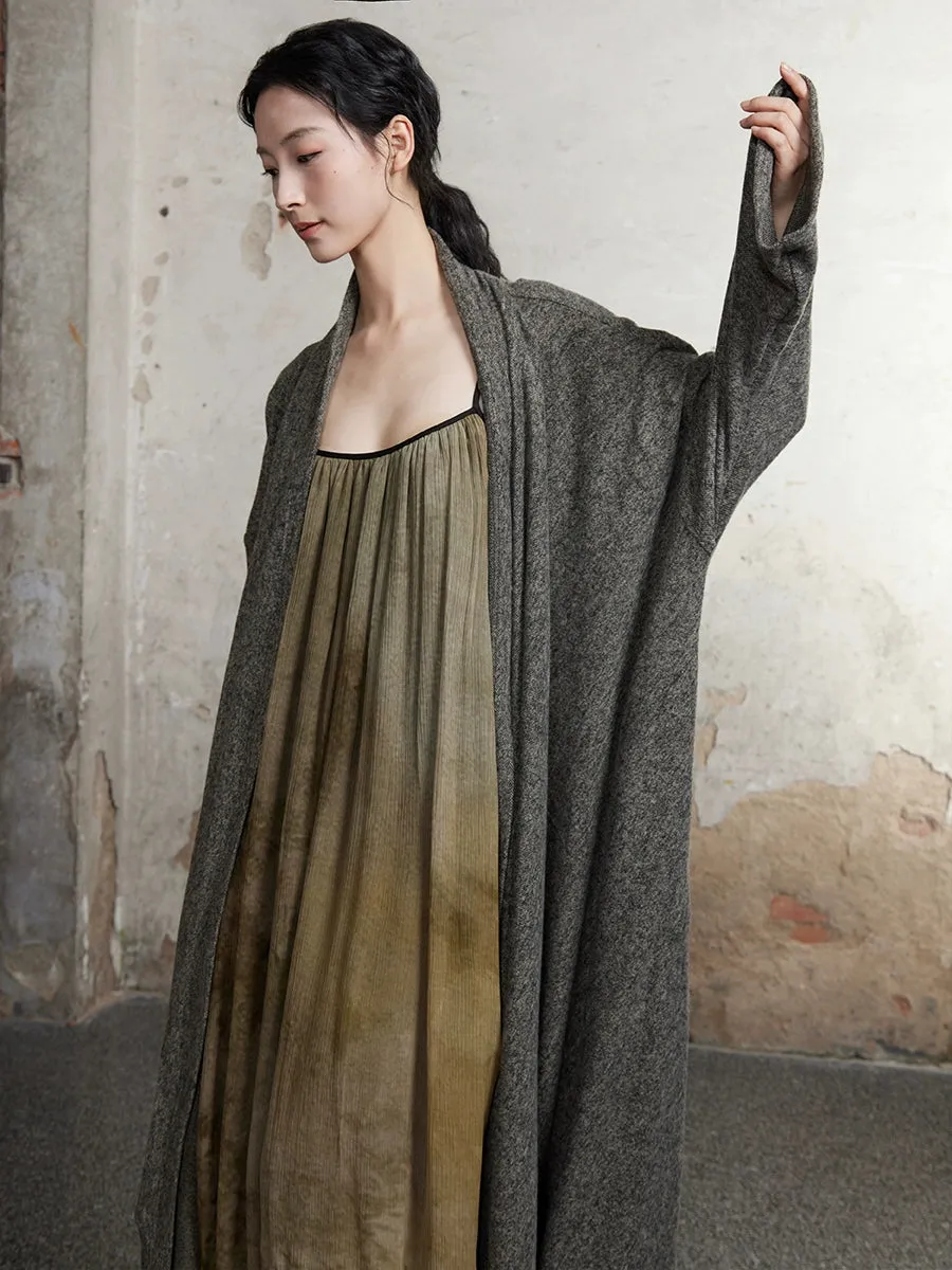 Knitted Pile Collar Long Gown Cardigan