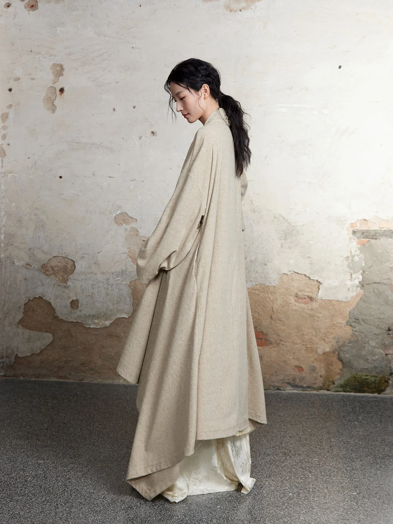 Knitted Pile Collar Long Gown Cardigan
