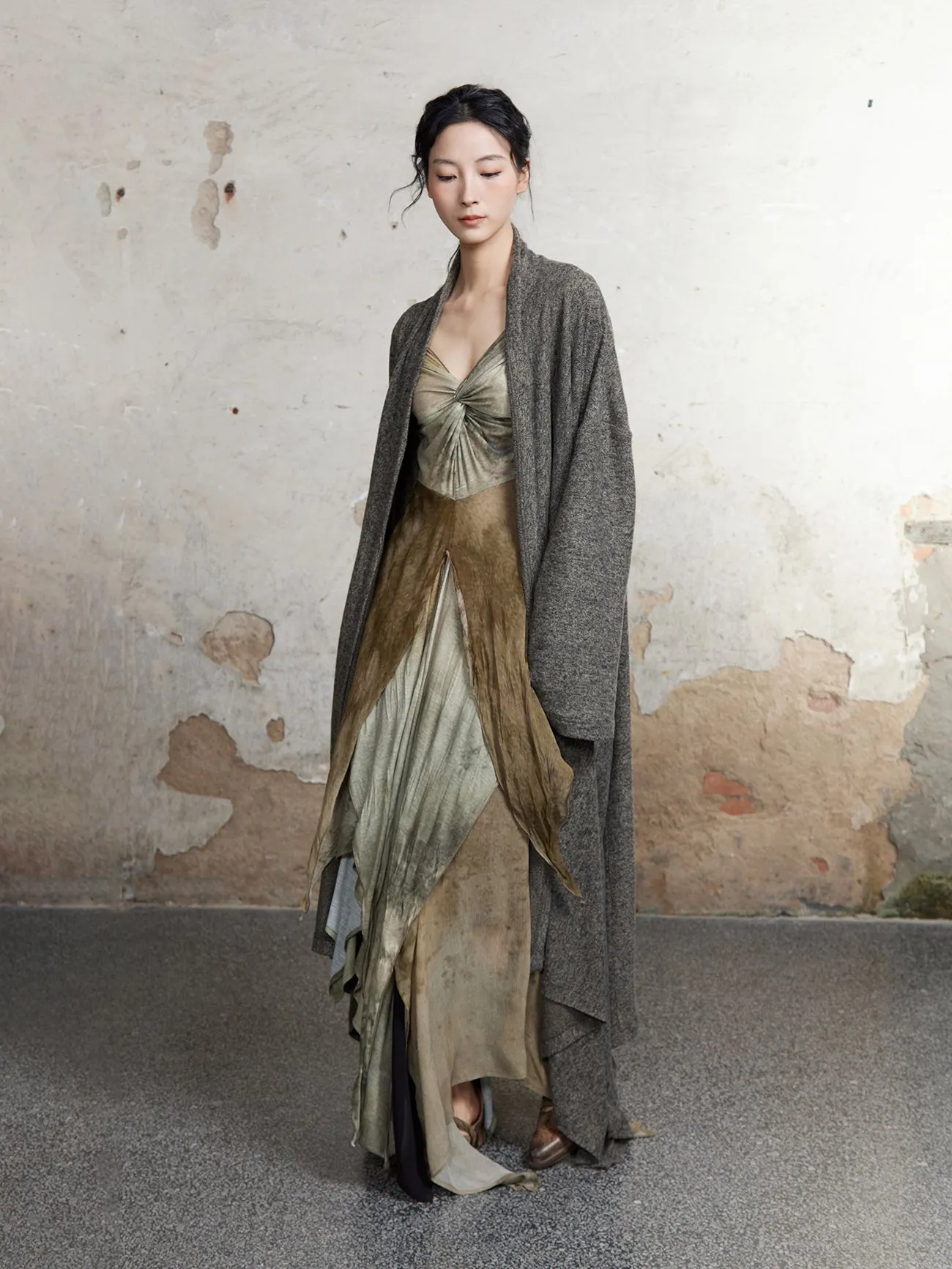 Knitted Pile Collar Long Gown Cardigan