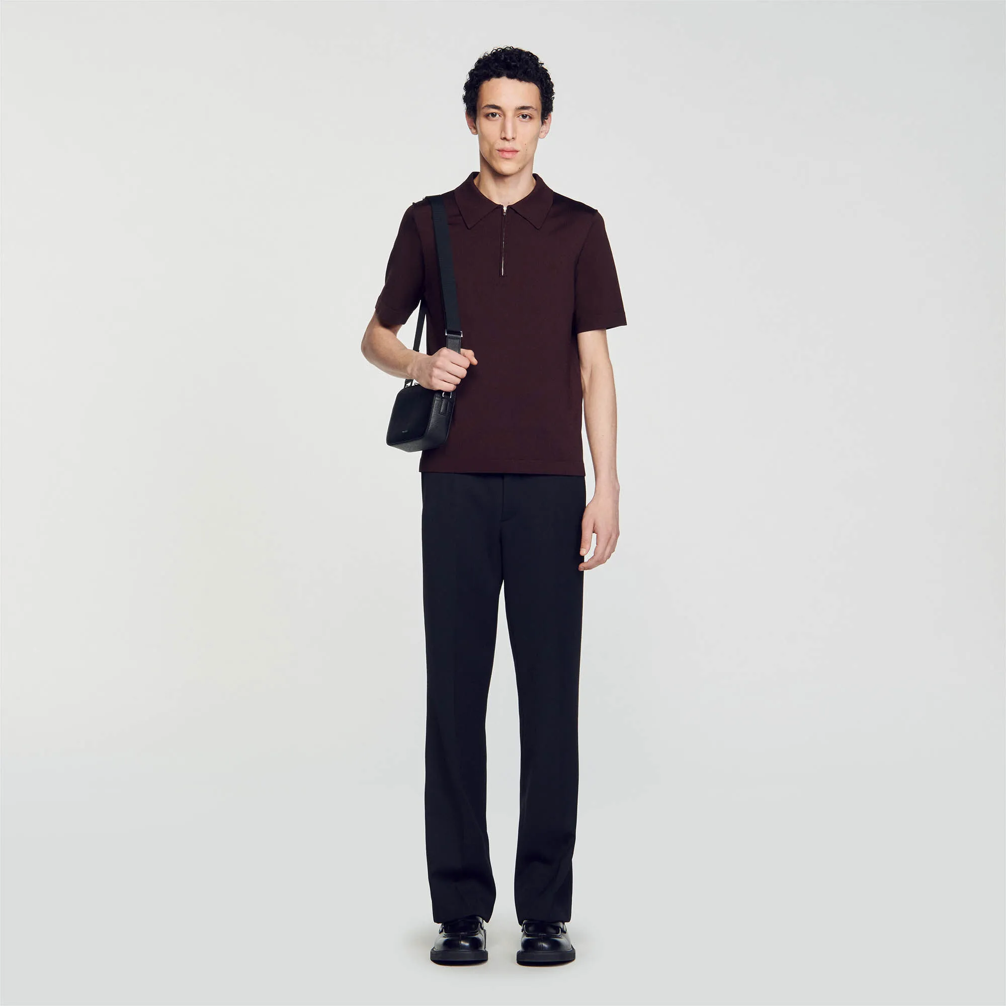 Knitted polo shirt with zip collar