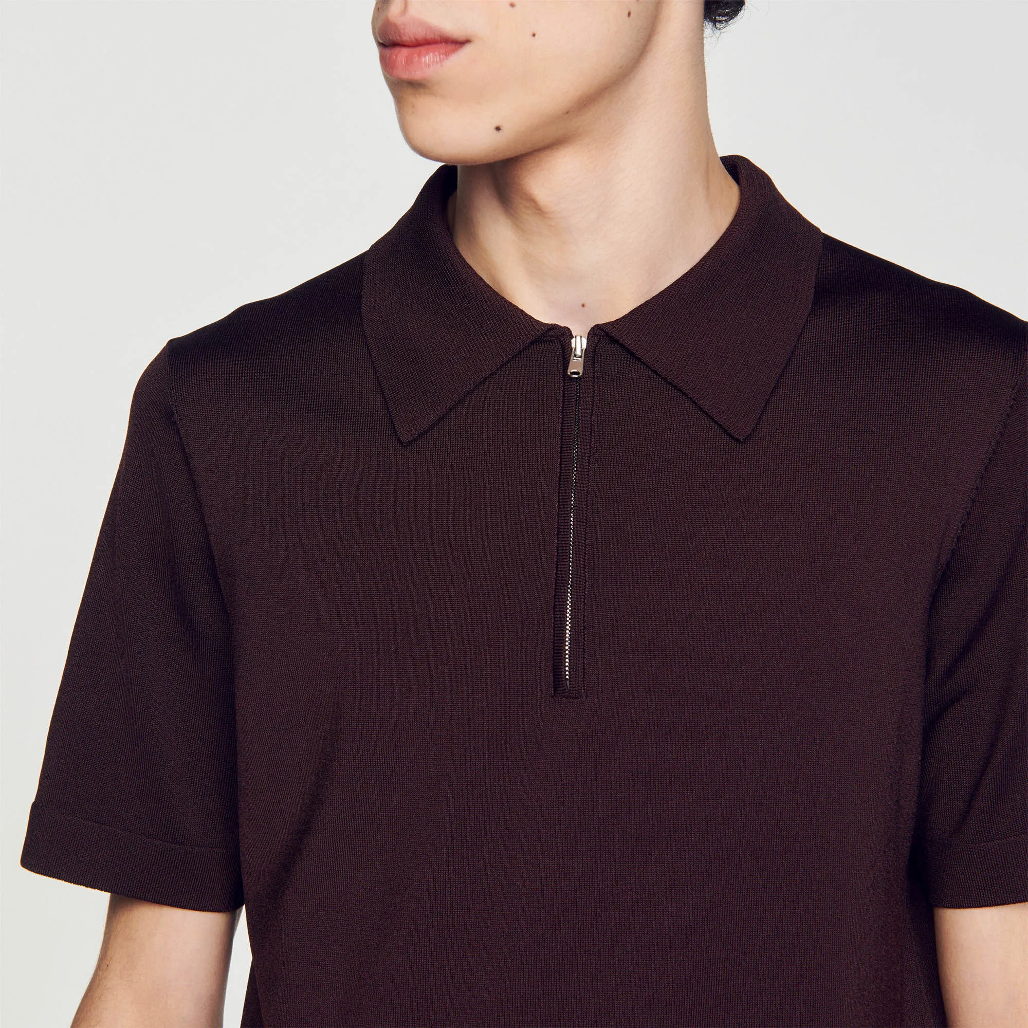 Knitted polo shirt with zip collar