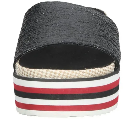 La Strada mules femme à semelle rayée chaussures d été aspect métallisé 1802031-1401 Noir