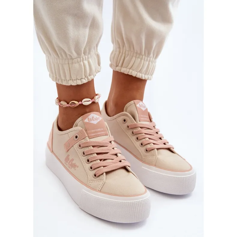 Lee Cooper LCW-24-31-2196 Women's Fabric Sneakers, Beige