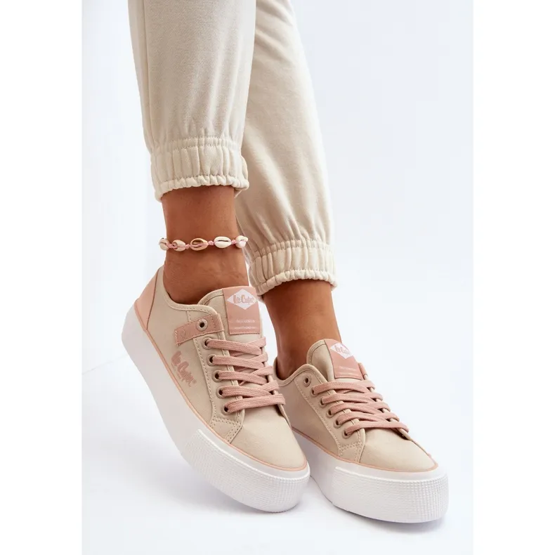 Lee Cooper LCW-24-31-2196 Women's Fabric Sneakers, Beige