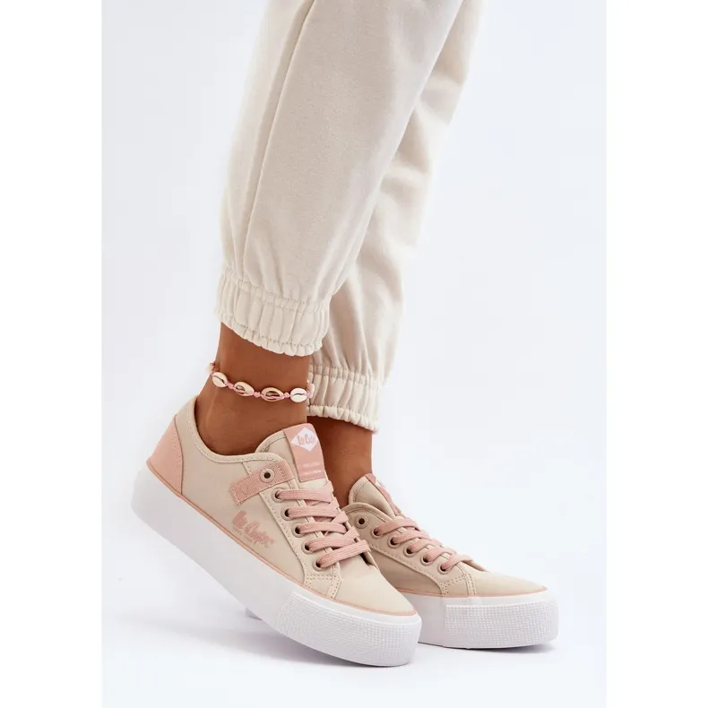 Lee Cooper LCW-24-31-2196 Women's Fabric Sneakers, Beige