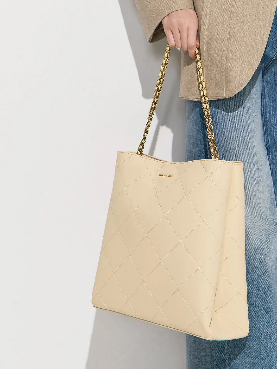 Leia Braided Handle Tote Bag - Beige