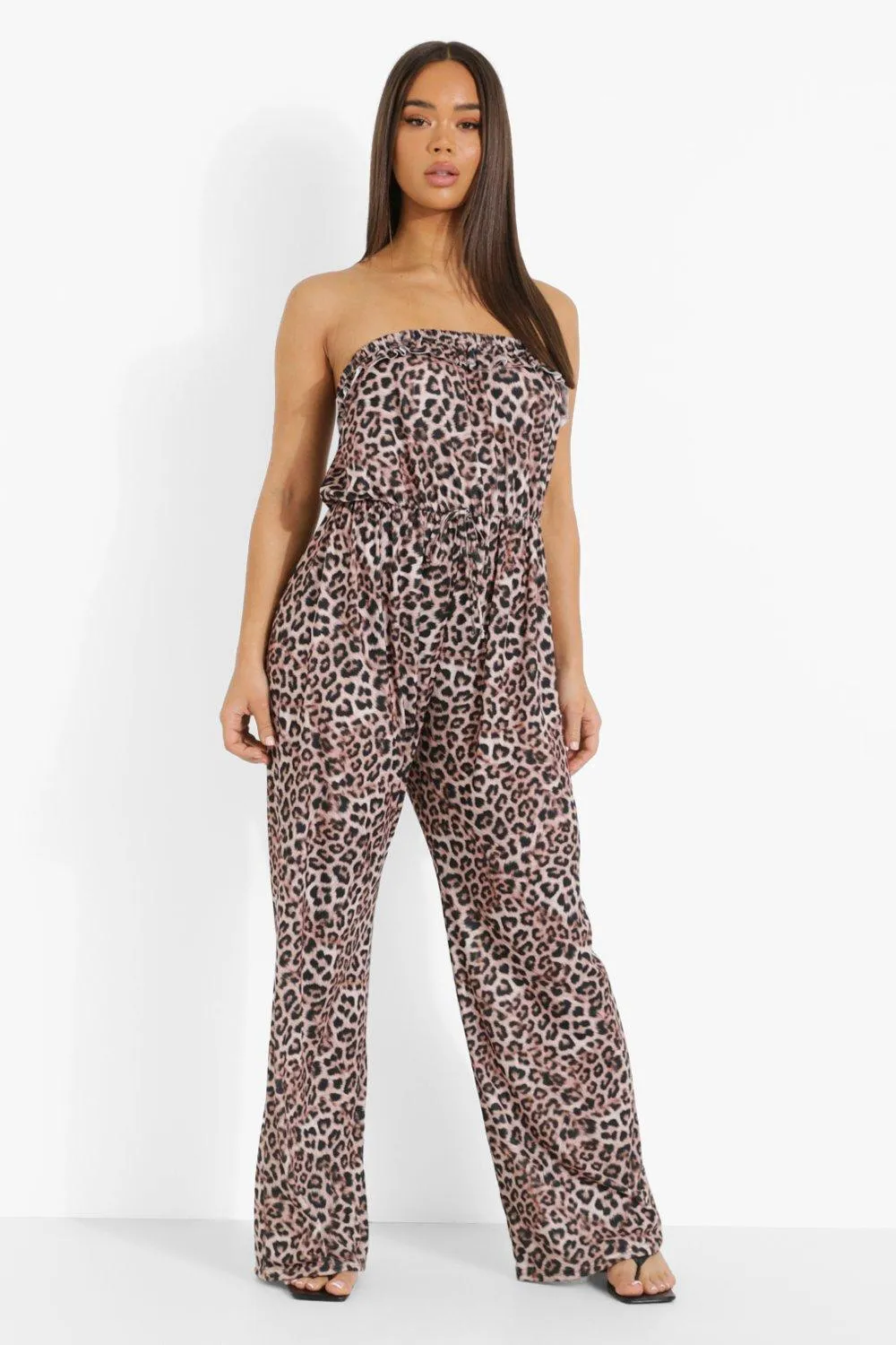 Leopard Off The Shoulder Frill Edge Romper