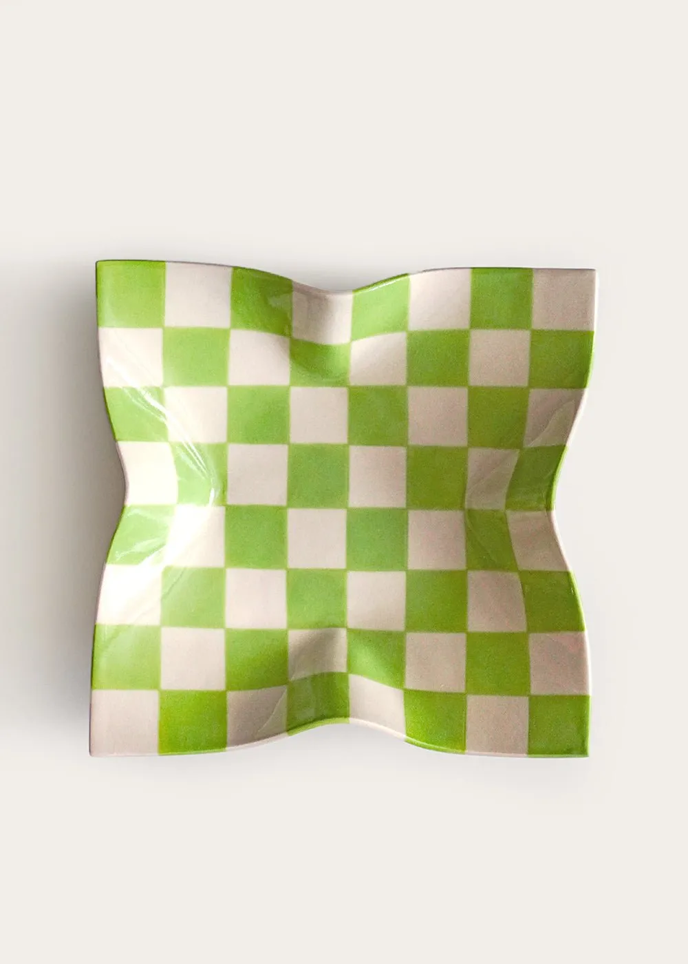 Lime Green Small Checked Handkerchief Dish