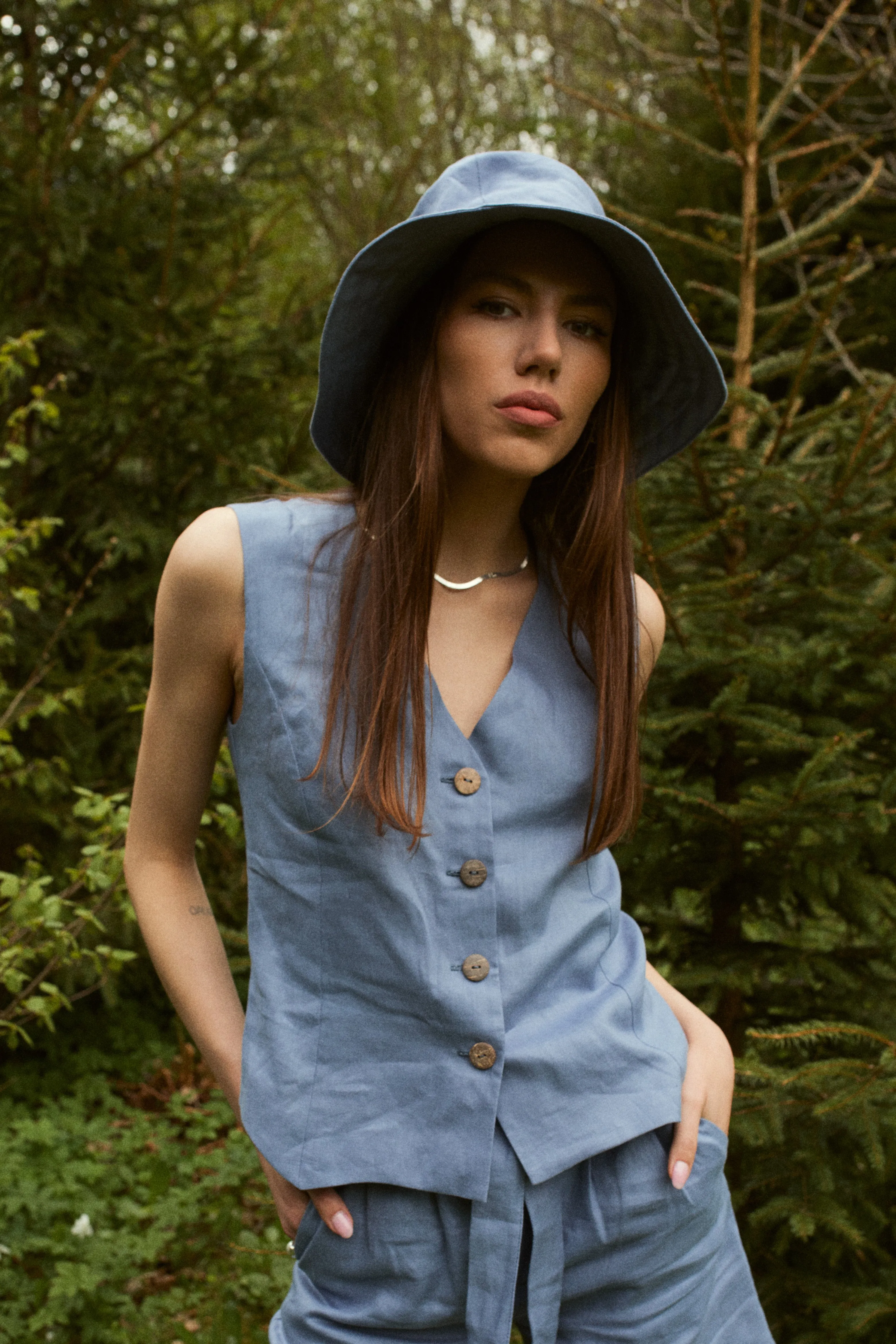 Linen Summer Hat with Wide Brim