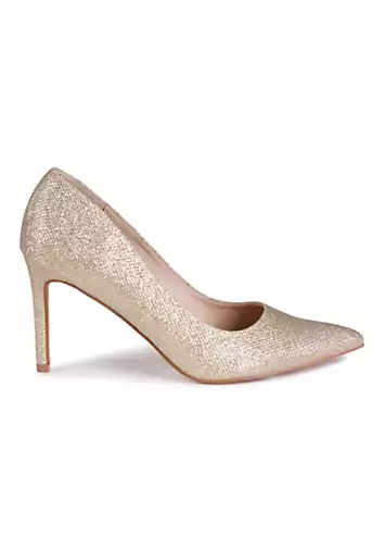 Linzi Overjoyed Gold Glitter Fabric Court Heeled Sandals | Grattan