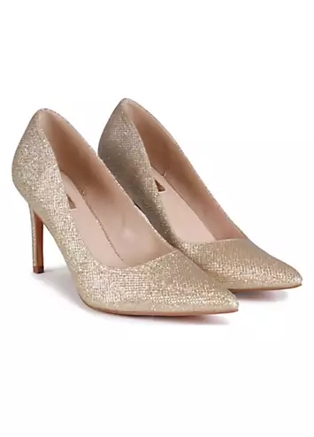 Linzi Overjoyed Gold Glitter Fabric Court Heeled Sandals | Grattan