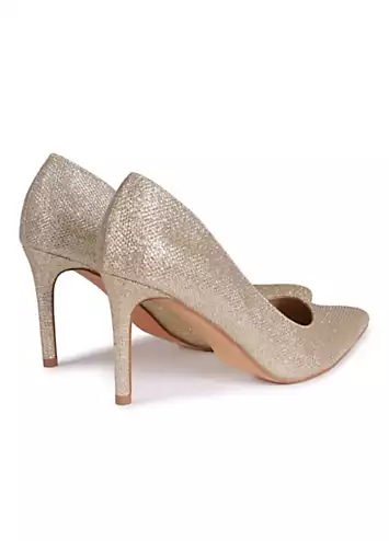 Linzi Overjoyed Gold Glitter Fabric Court Heeled Sandals | Grattan