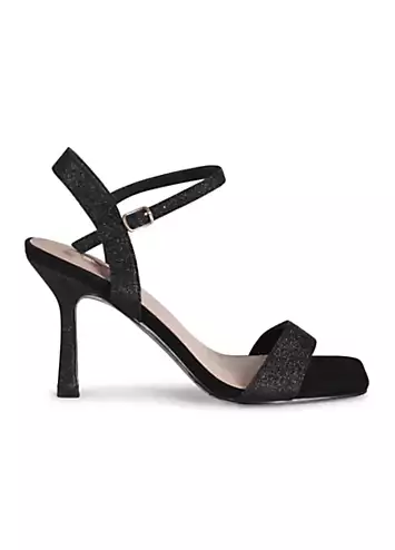 Linzi Zelda Black Glitter Barely There Heeled Sandals | Grattan