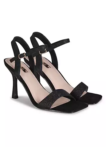 Linzi Zelda Black Glitter Barely There Heeled Sandals | Grattan