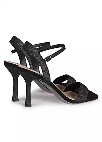 Linzi Zelda Black Glitter Barely There Heeled Sandals | Grattan