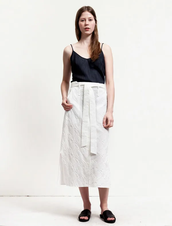 Long Embossed Skirt - White