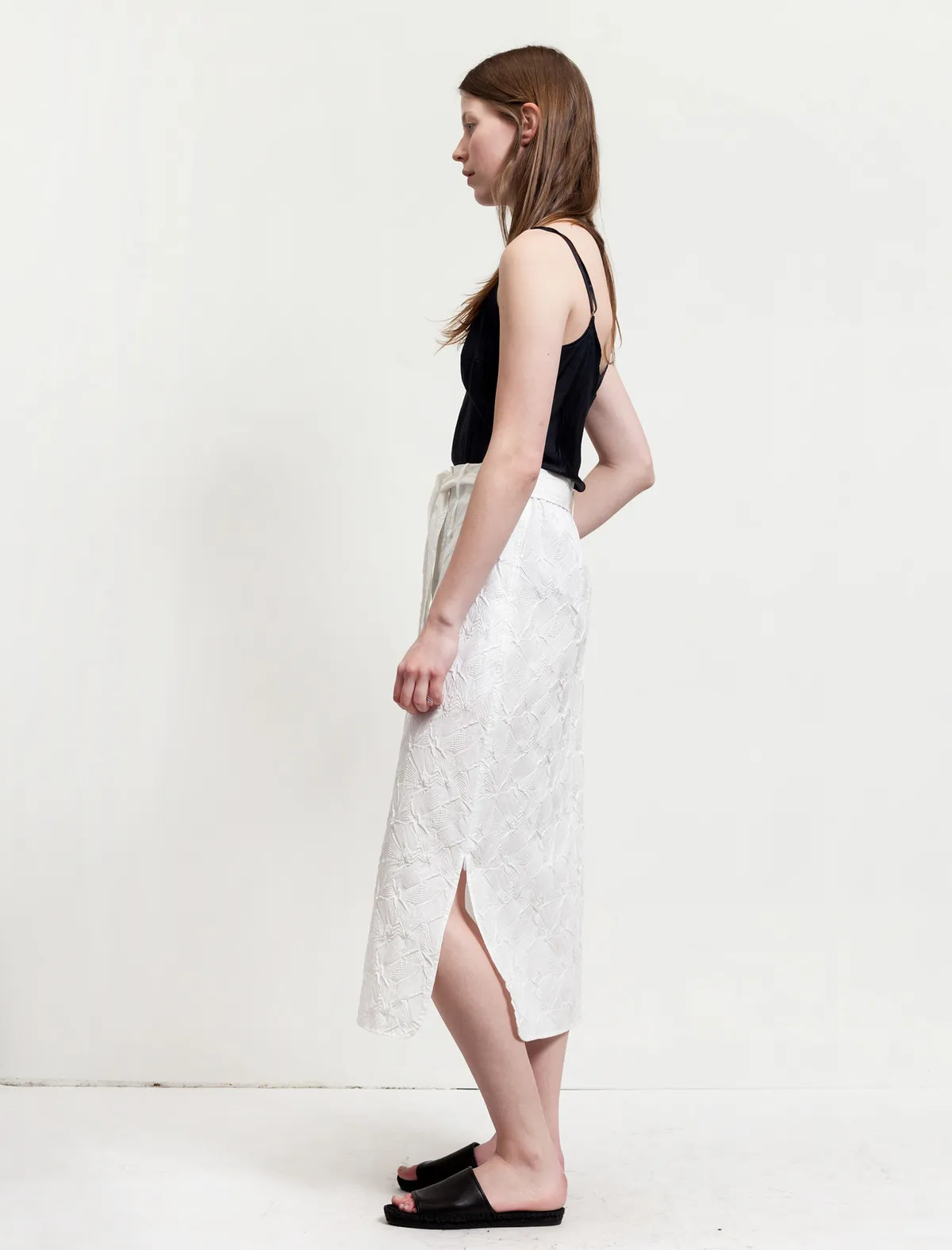 Long Embossed Skirt - White