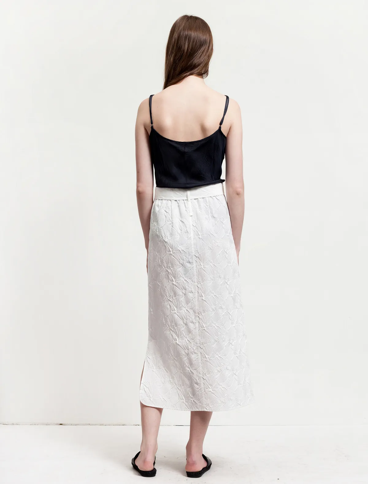 Long Embossed Skirt - White